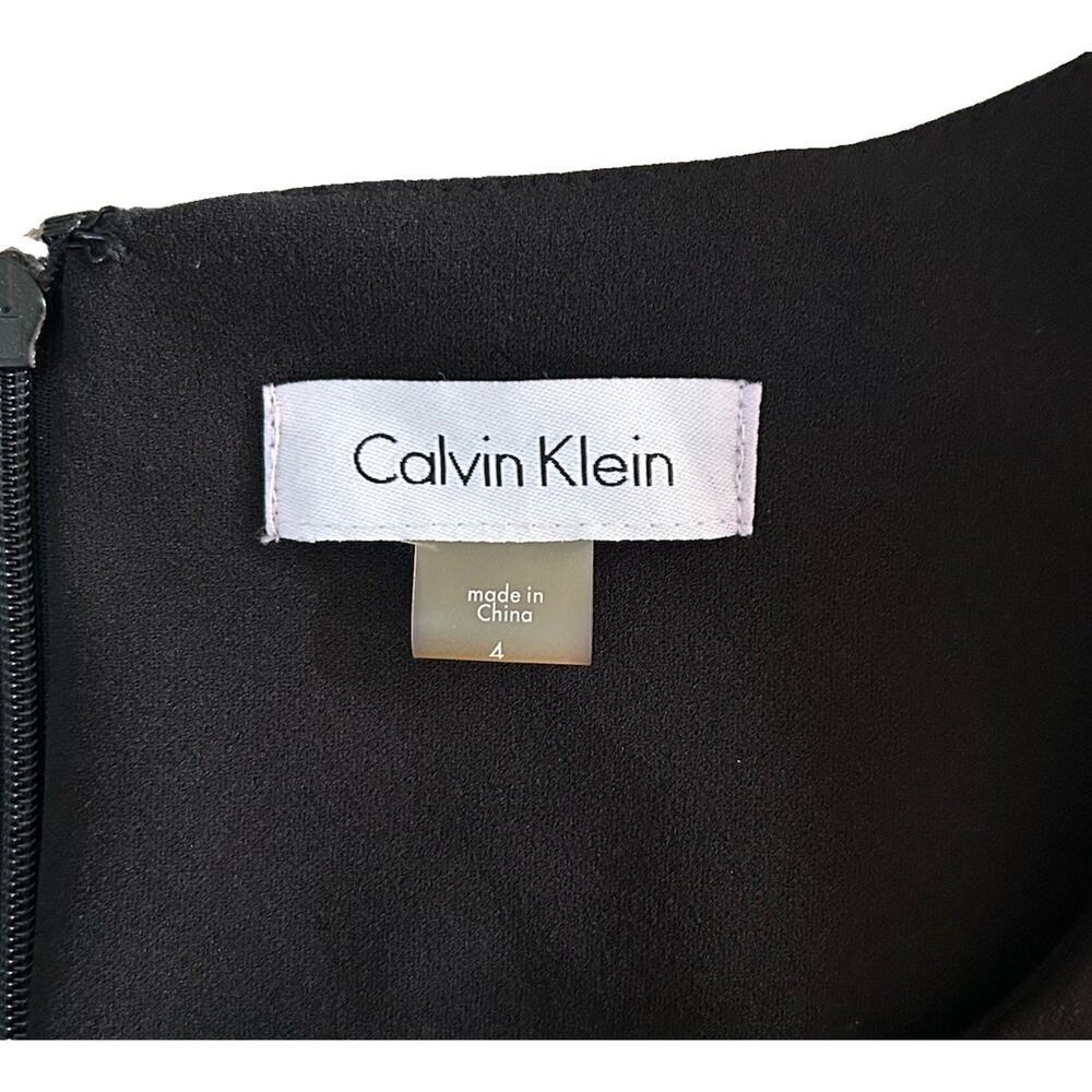 NWT Calvin Klein Black Dress Knee Length Size 4 Slit Sleeves Rhinestones Classy - Picture 6 of 7